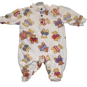 Vintage First Impressions Teddy Bear‎ Footed Romper 3-6M One Piece Snap Pajamas